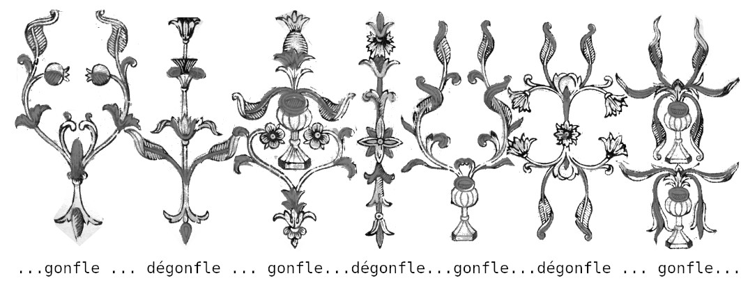 Rinceaux des Coupes du Tarot de Marseille montrant une alternance de gonflement et de dégonflement.